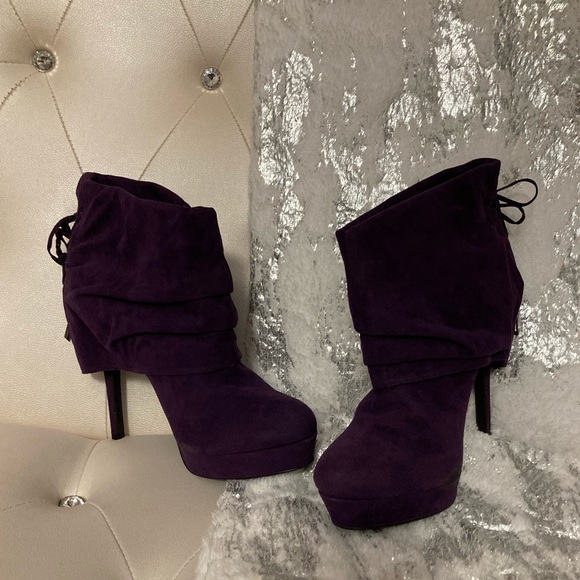 NEW Colin Stuart Purple Faux Suede Corset Back Platform Ankle Boots Size 11B - Picture 8 of 14